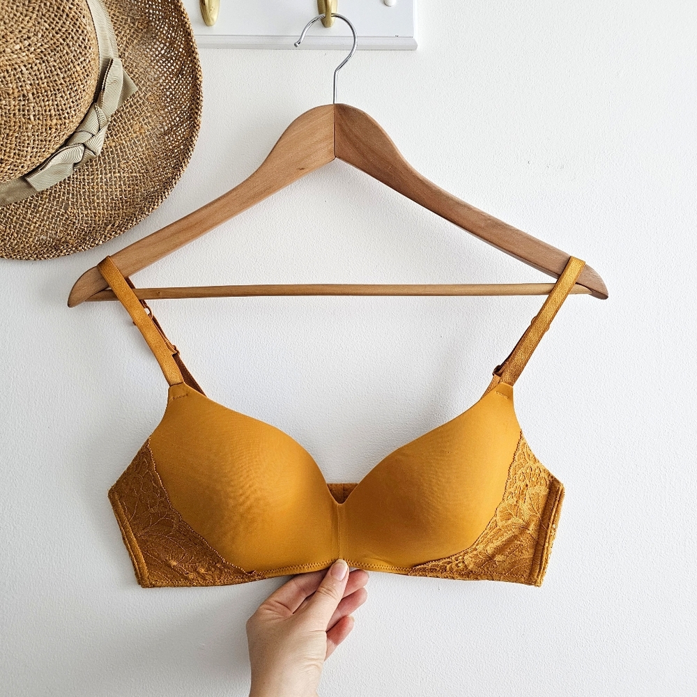 AUDEN The Bliss Mustard Yellow Bra with Lace Detail Size 36C